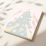 Festive Tree paint by numbers numbered canvas showing hands decorating a Christmas tree, ready to paint.