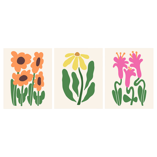 Minimalist floral painting featuring sunflowers daisies and wildflowers