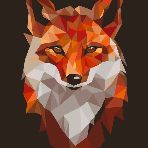Geometric fox portrait with vibrant orange and white tones