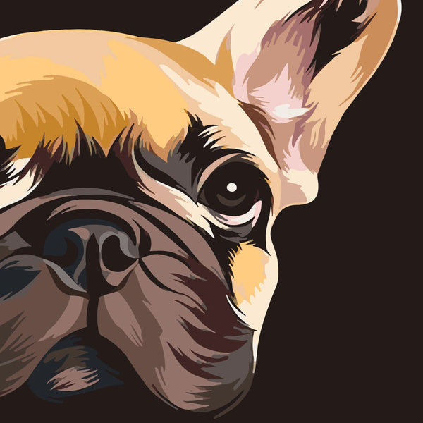 Close-up painting of a French Bulldog face with expressive eyes