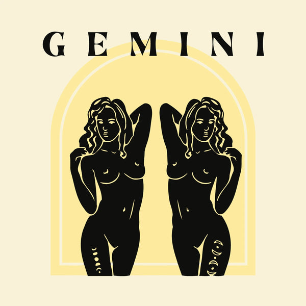 Minimalist Gemini zodiac artwork featuring twin feminine figures