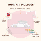 Holiday Ride paint by numbers kit including pre-numbered canvas, brushes, and paints for a festive holiday art project.