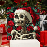 Completed Holly Skull paint by numbers artwork showing skeleton in Santa hat with red roses and holly, perfect for gothic Christmas décor.
