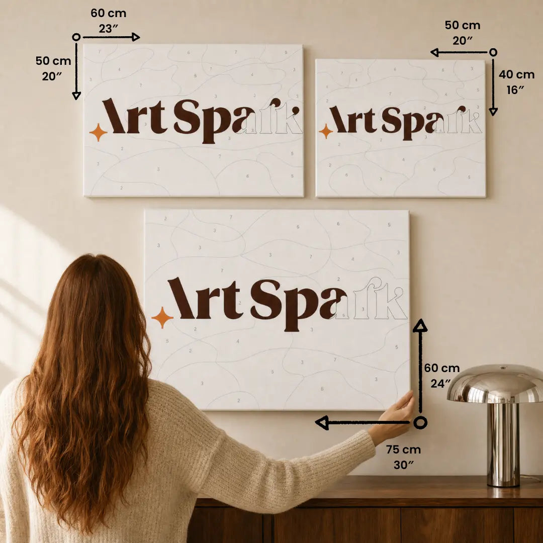 Canvas sizes compared on a wall