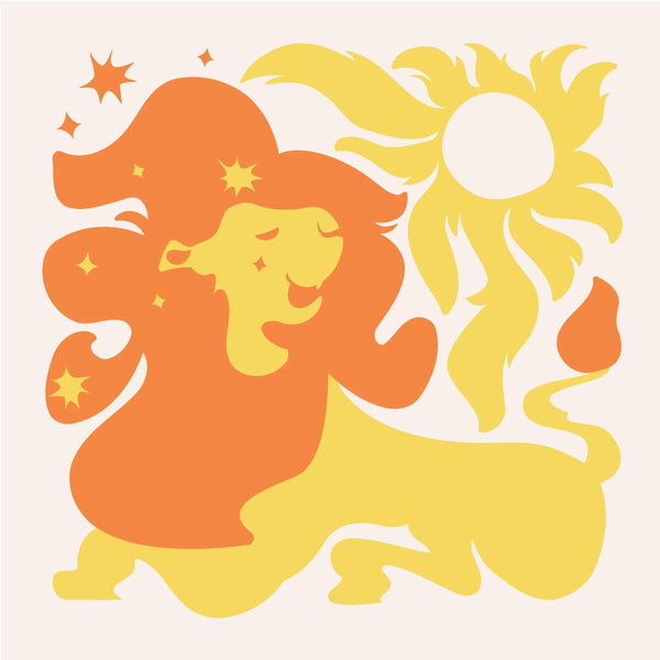 Leo zodiac-themed artwork featuring a majestic lion and sun