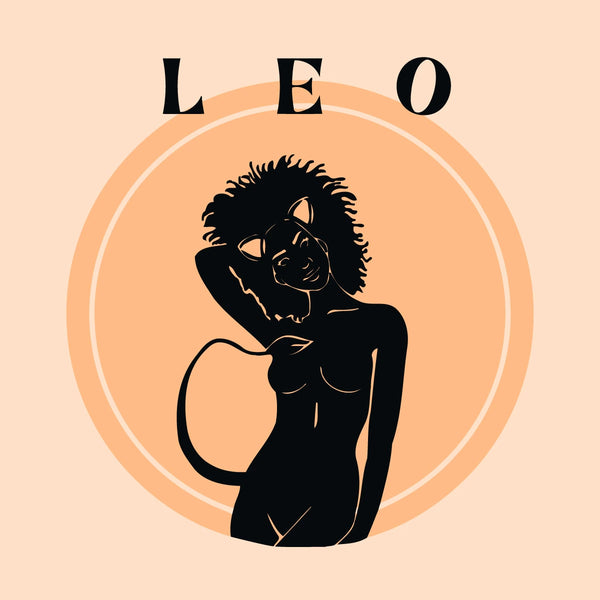Leo zodiac-inspired artwork featuring a confident woman with feline traits