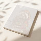 Little Santa paint by numbers canvas featuring Santa Claus holding a Christmas gift under the moonlight.