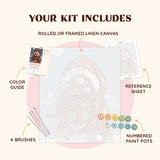Little Santa paint by numbers kit including pre-numbered canvas, brushes, and paints for a festive Santa scene.