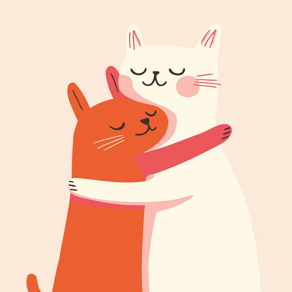 Two cats hugging with closed eyes expressing love and friendship