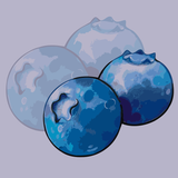 Stylized blueberries in rich blue and purple hues, designed by Kalinina, featured in the Blue Bites paint by numbers kit for kitchen or fruit-inspired wall art.
