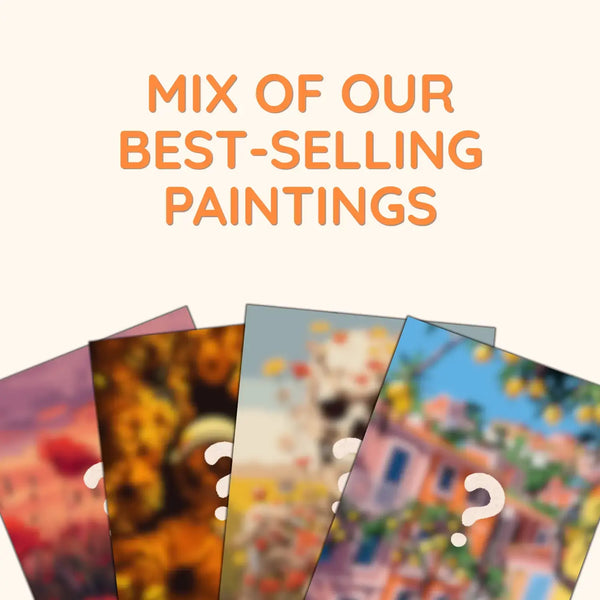 Mega Mystery Gift Bundle showing a mix of mystery ArtSpark paint by numbers kits.