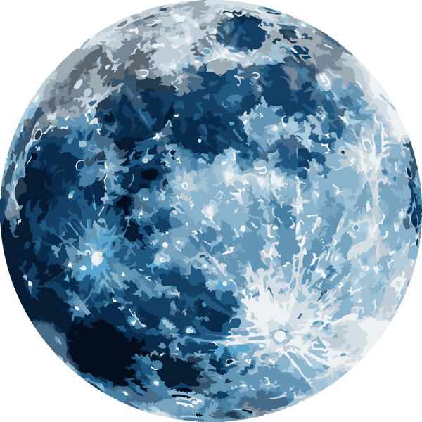 Detailed digital painting of the moon with blue and white textures