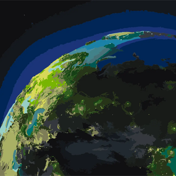 Earth from space with glowing lights and atmospheric blue halo