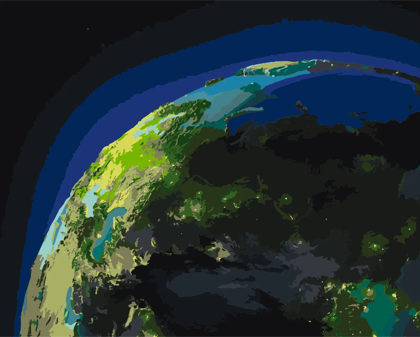 Earth from space with glowing lights and atmospheric blue halo