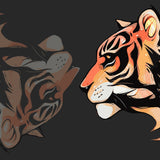 Stylized tiger in profile with a mirrored shadow reflection on a dark background. Designed by Kalinina for the Night Roar paint by numbers kit.