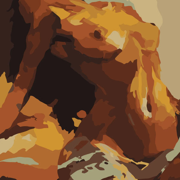 Abstract painting of a muscular human torso in warm tones
