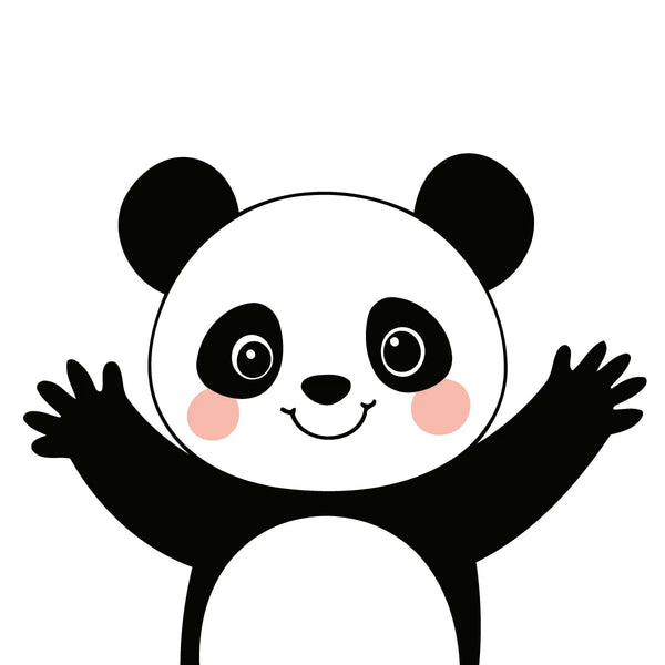 Cute smiling panda with rosy cheeks waving its arms happily