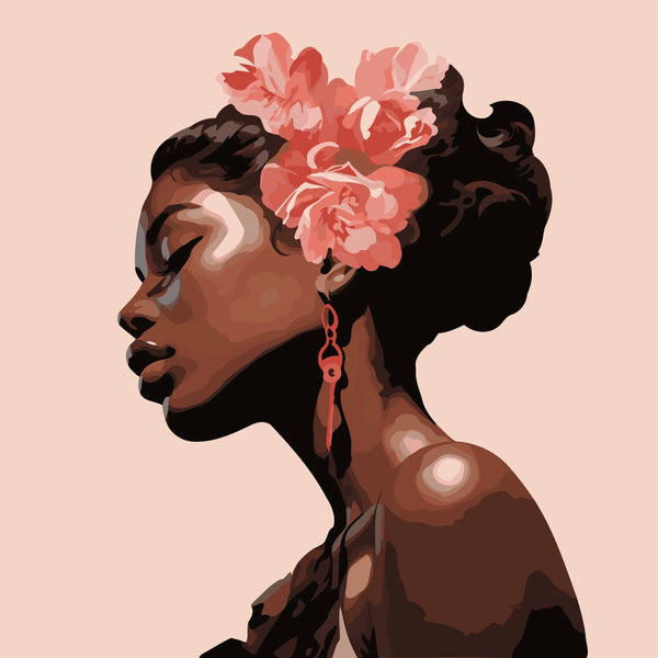 Elegant Black woman with flowers in hair painting