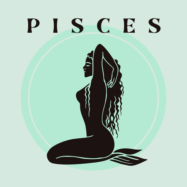 Pisces zodiac-themed painting with mermaid silhouette on mint background