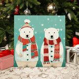 Completed Polar Bears paint by numbers artwork showing two winter bears in scarves under falling snow, perfect for cozy Christmas décor.