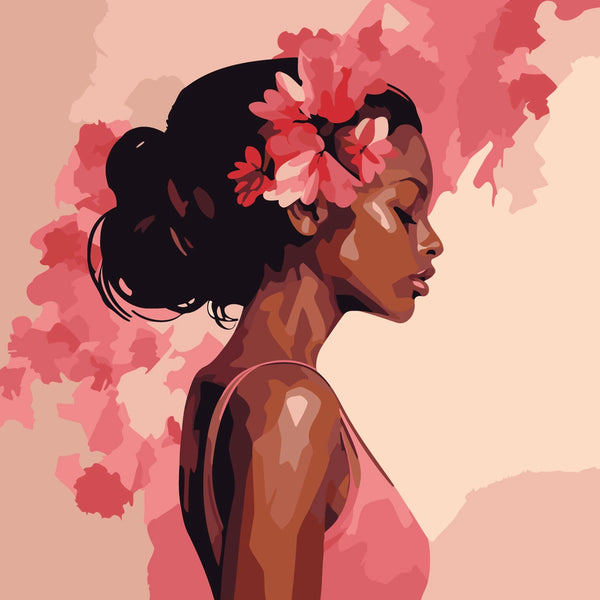 Elegant portrait painting of a woman with flowers in hair