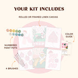 Artspark Retro Noel paint by numbers kit with brushes, numbered paints, and color guide — retro-inspired pink Christmas art set for creative holiday decor lovers.