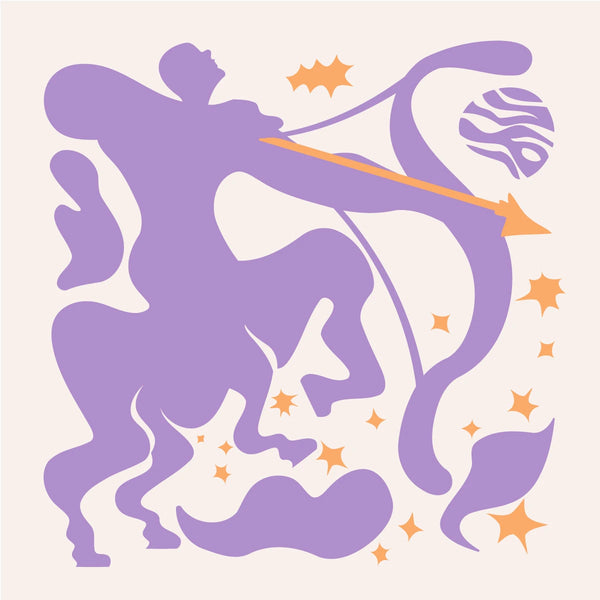 Abstract Sagittarius centaur archer shooting arrow in cosmic scene