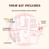 Artspark Santa Vibe paint by numbers kit with brushes, numbered paints, and color guide — retro-inspired pink and red Christmas art set for DIY festive decor.