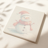 Snow Smile paint by numbers canvas featuring a cute snowman with a red hat and scarf surrounded by falling snow.