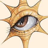 A surreal illustration of a human eye emerging from a golden sunburst, designed by Kalinina for the Solar Eye paint by numbers kit.