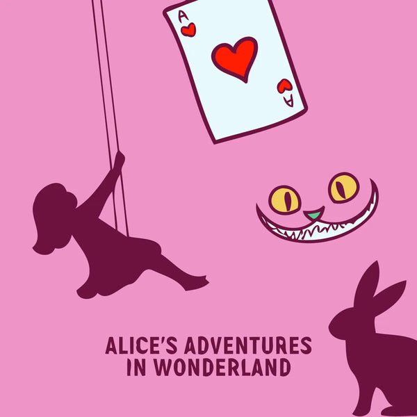 Painting of Alice in Wonderland with Cheshire Cat and playing card