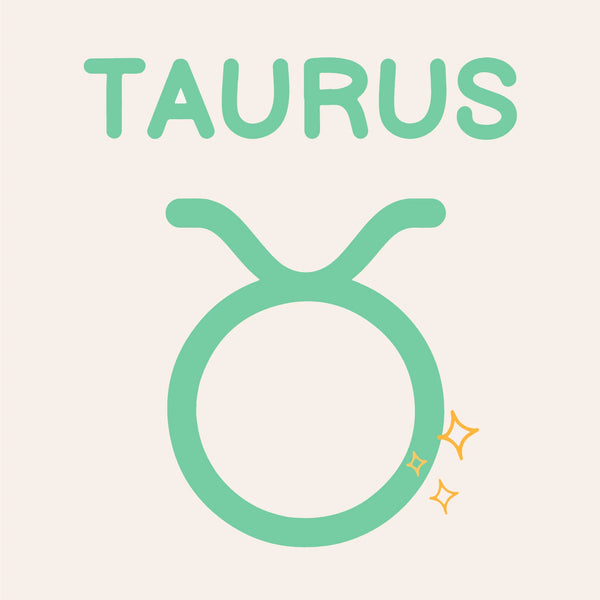 Taurus zodiac sign symbol with decorative stars and text