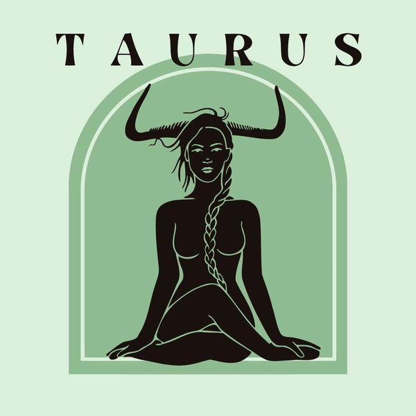 Taurus zodiac artwork featuring a mystical woman with bull horns
