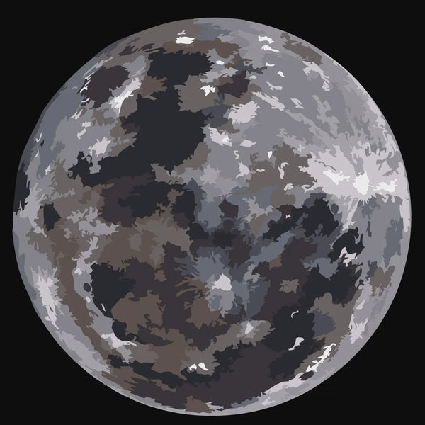 Realistic painting of the moon with detailed craters and shadows