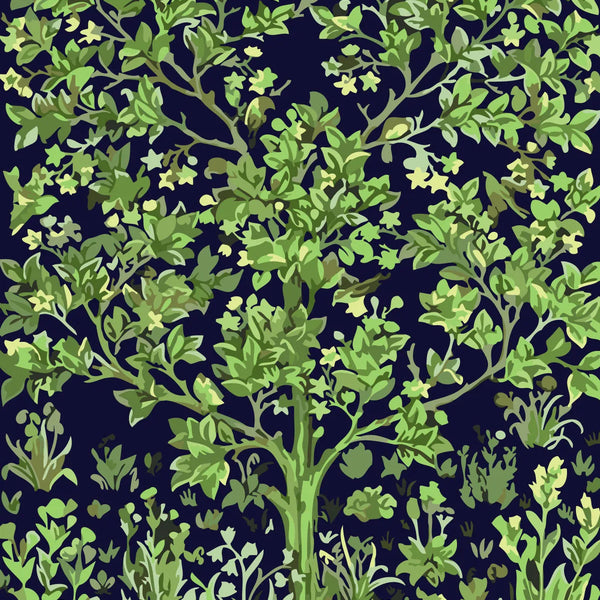 Lush green tree with detailed foliage on a dark background