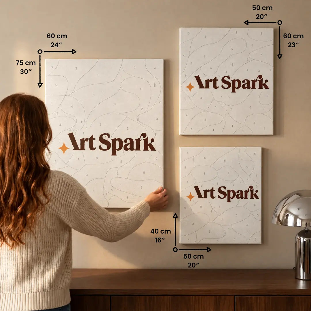 Canvas sizes compared on a wall