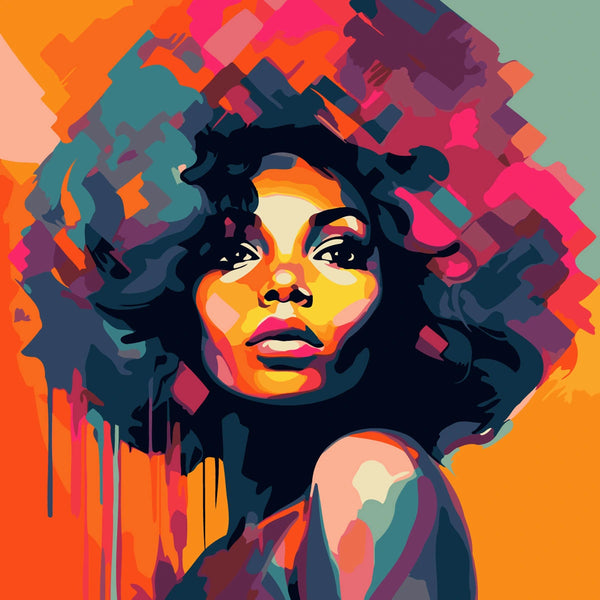 Vibrant abstract portrait of a woman with bold colorful strokes