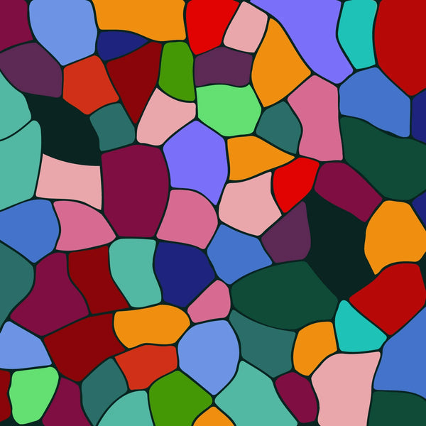 Abstract painting with colorful irregular mosaic-style geometric shapes