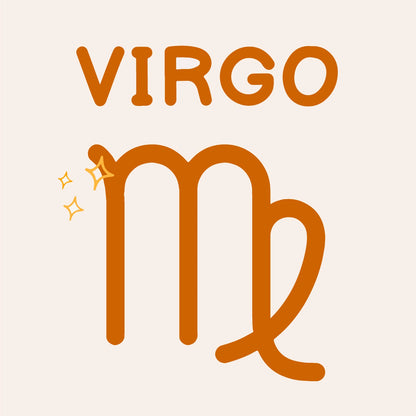 Virgo zodiac sign symbol with decorative stars and text