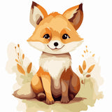 Adorable watercolor painting of a smiling fox sitting in nature