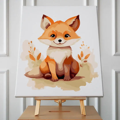 Adorable watercolor painting of a smiling fox sitting in nature