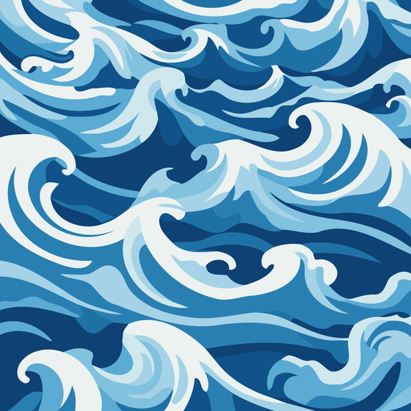 Abstract ocean waves painting with flowing blue and white patterns