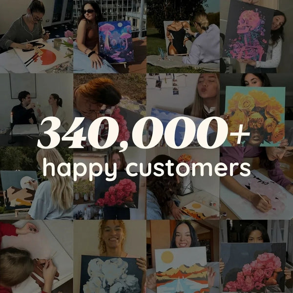 Customers holding their finished ArtSpark paintings, 340,000+ happy customers