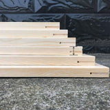 Side view of oak wood frame parts showing interlocking notches – easy to assemble
